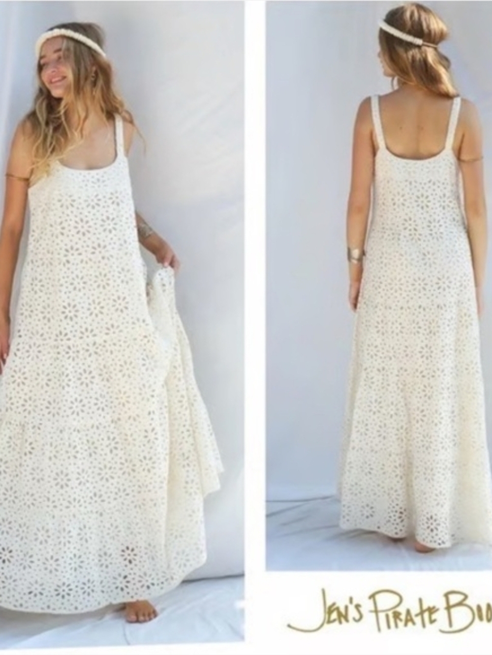 Jen’s Pirate Booty Flower Power Eyelet Lace Maxi Dress | Cream Size M - Picture 2 of 13